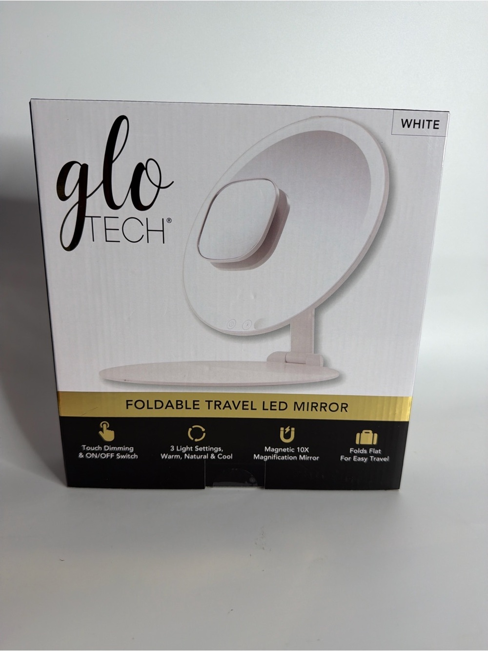 Glo Tech Foldable Travel LED Mirror White New in Box